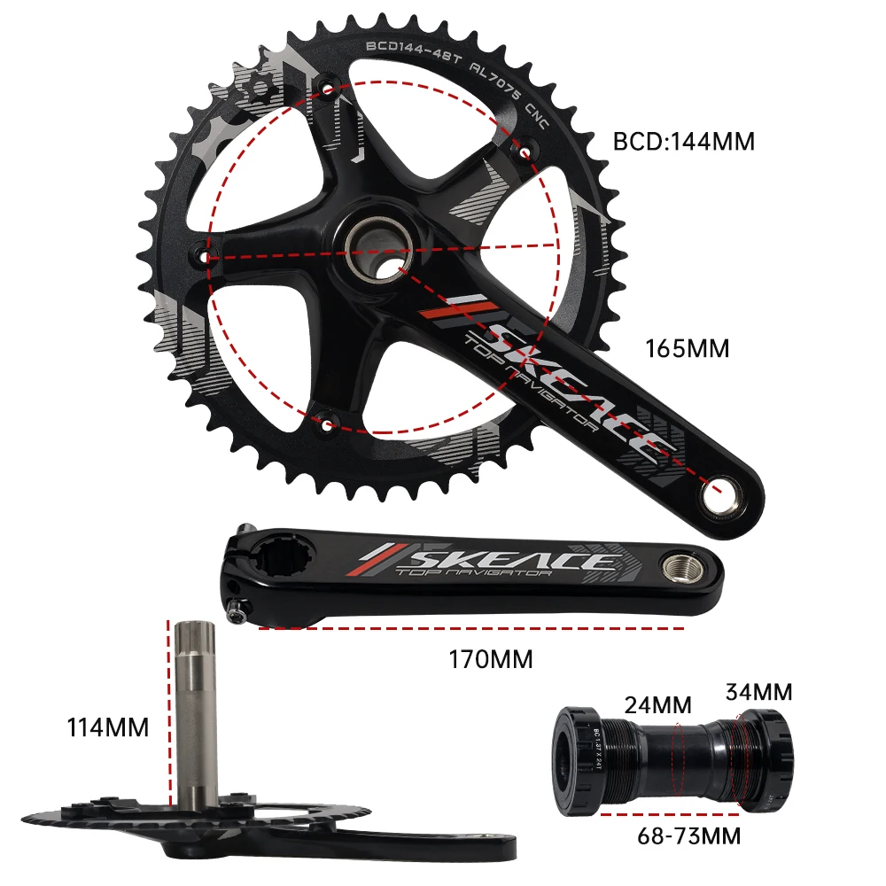 SKEACE Hollow Out велосипедный шатун с фиксированной передачей 48T встроенный 165 мм из
