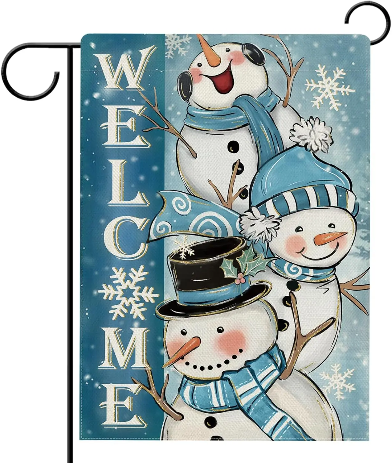 Hzppyz Добро пожаловать зимний снеговик садовый флаг двусторонний синие снежинки