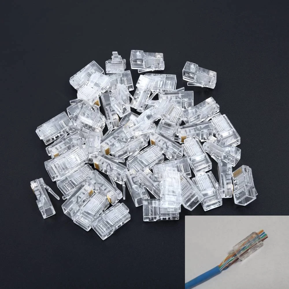 50 шт. Cat5 Cat6 RJ45 разъем 8P8C модульная сетевая Кабельная вилка с кристальной головкой