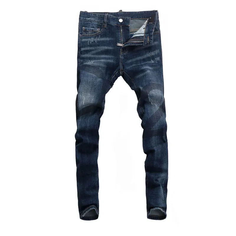 Джинсы мужские Стрейчевые в стиле ретро модные рваные джинсы Slim Fit Брендовые