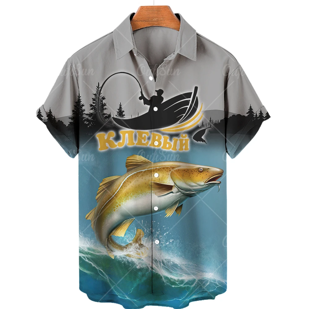 

Гавайские рубашки для мужчин, Свободные повседневные футболки оверсайз с коротким рукавом и 3D-графикой для рыбалки, лето 2023