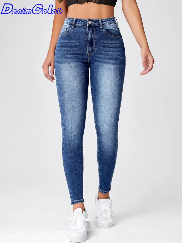 

Женские узкие джинсы с высокой талией Denimcolab, коллекция 2023 года, модные эластичные брюки-карандаш с пескоструйной обработкой, Женские повсед...