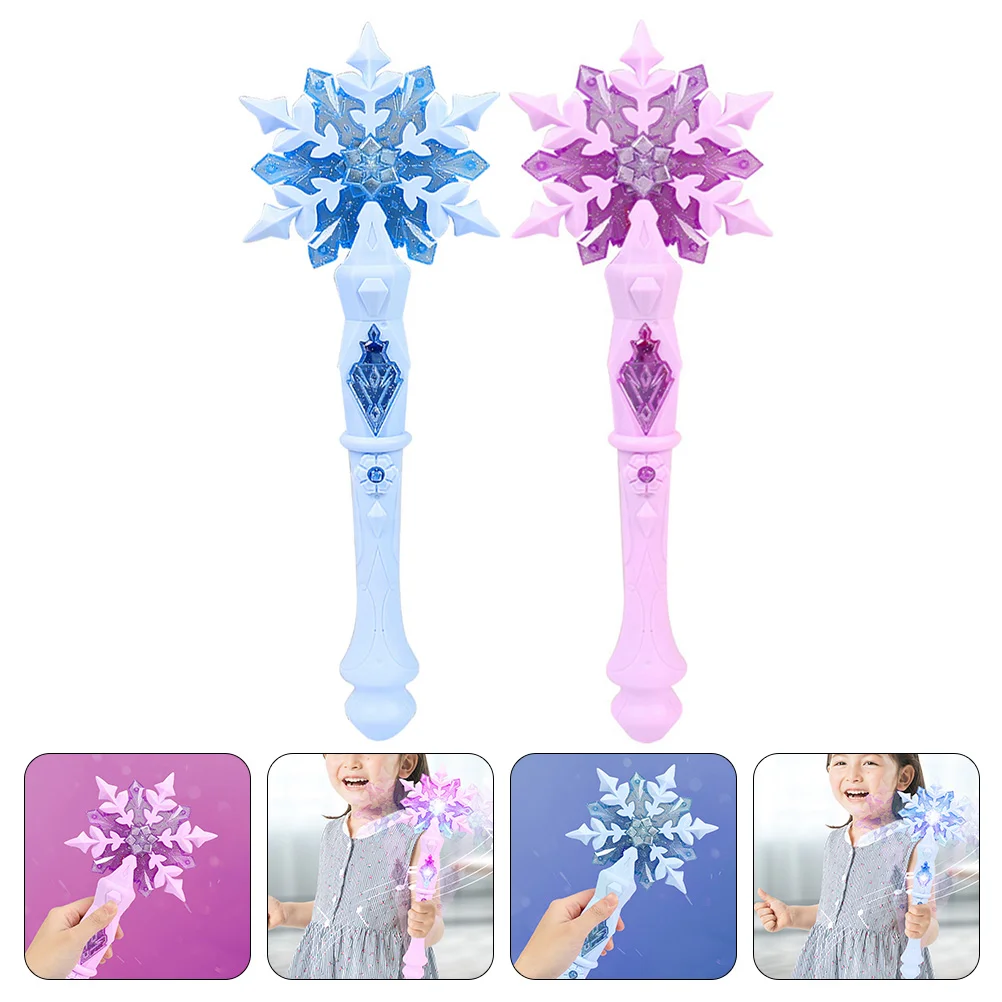

2 Pcs Snow Wand Cosplay Party Prop Snowflake Light Sticks Plastic Kids Plaything Girl