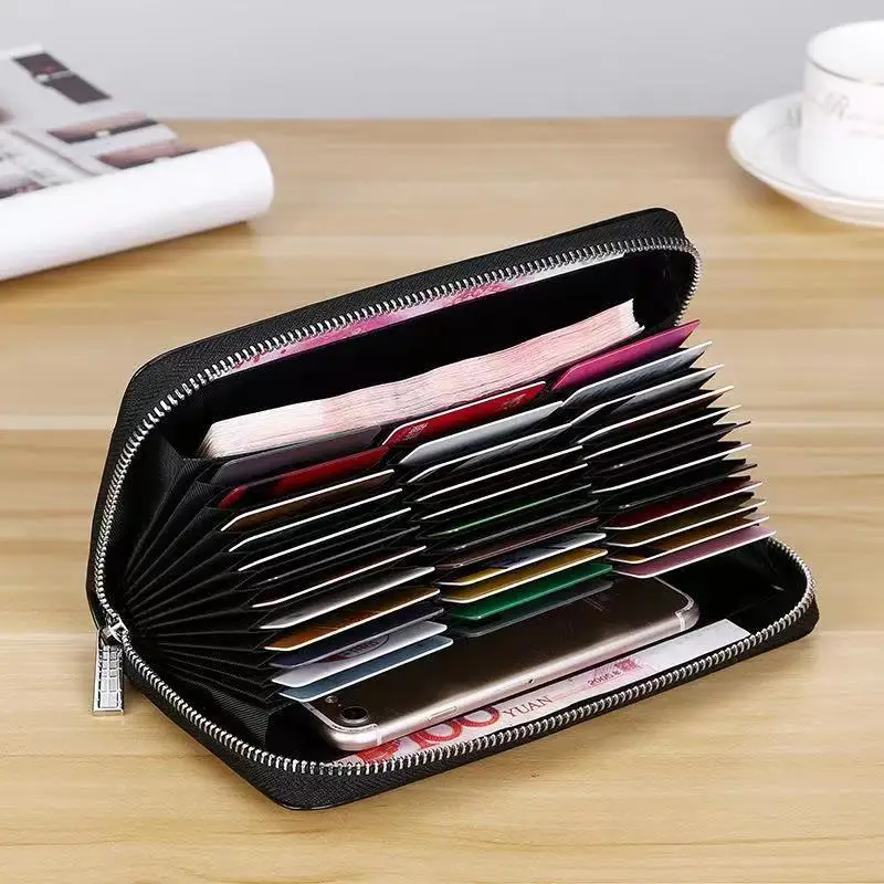 Genuine Leather Women Wallet 36 Bits Credit Bank Card Holder Storage Case Bag Unisex Men Rfid Anti-theft Zipper Money Coin Purse