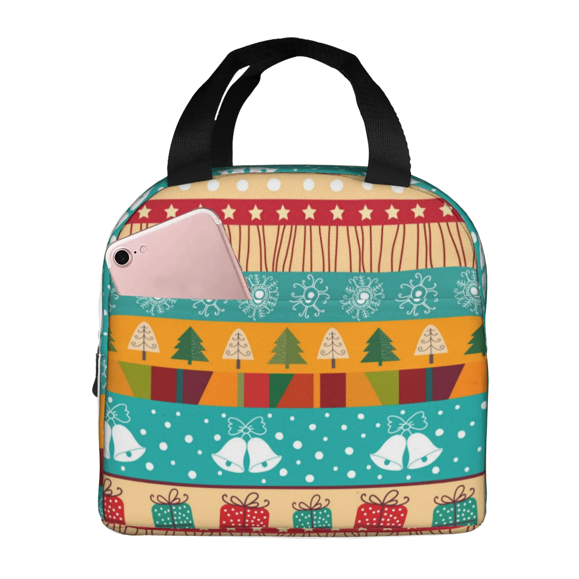 

Christmas Pattern Lunch Bag Insulated Lunch Box Multi-functional Lunch Tote Bags Reusable Thermal Cooler Bag
