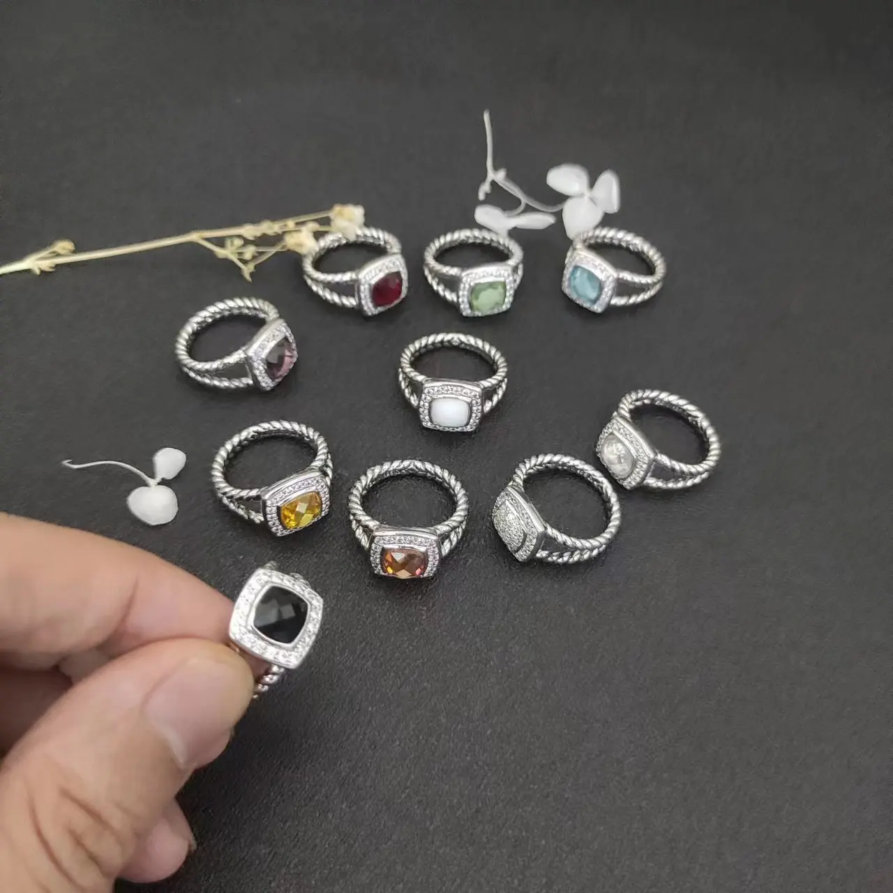 Man's Popular Jewelry David Yurman Men DY Eden Emerald Diamond Eternity Band Ring in Silver 925 Plated Platinum