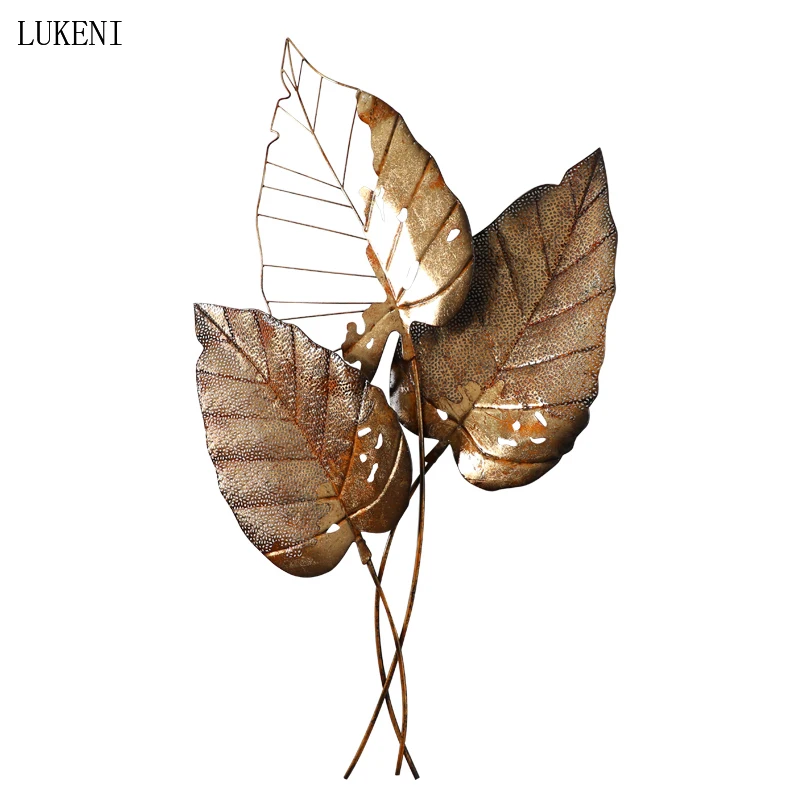 

Simple European Wrought Iron Wall Hanging Leaf Crafts Decoration Home Livingroom Porch 3D Wll Sticker Mural Metal Ornaments Art