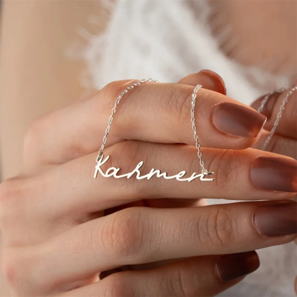 

Custom Name Necklace Personalize Cursive Letter Nameplate Pendant Customize Women Stainless Steel Jewelry Valentine's Day Gift