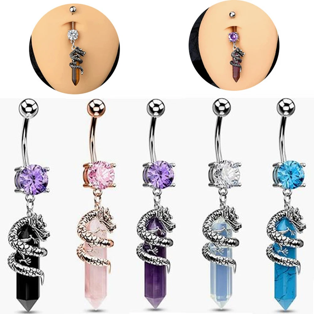 1PC Steel Belly Button Rings Piercing Navel Dragon Natural Stone Style Navel Piercing Earring Belly Piercing Sexy Body Jewelry