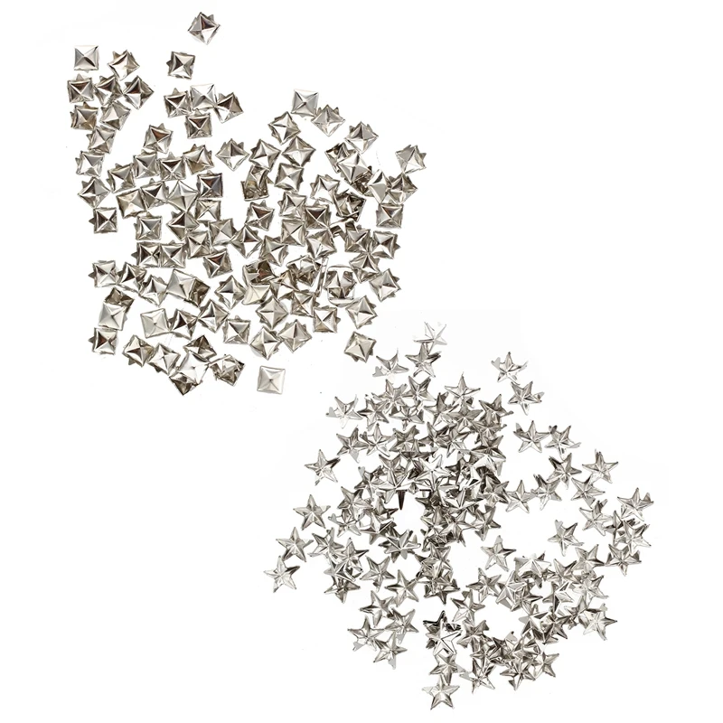 

Серебряные заклепки 100 шт.: 100 шт. звездных заклепок для сумки/обуви/перчаток 10 мм и 100 шт. квадратных заклепок для украшения сумок 6 мм