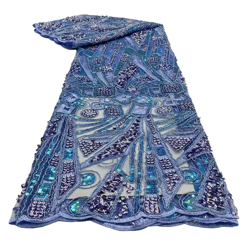 

Африканская кружевная синяя Высококачественная блестящая сетчатая вышивка 5 ярдов французская кружевная ткань для свадебного выпускного вечера для шитья вечерние них платьев