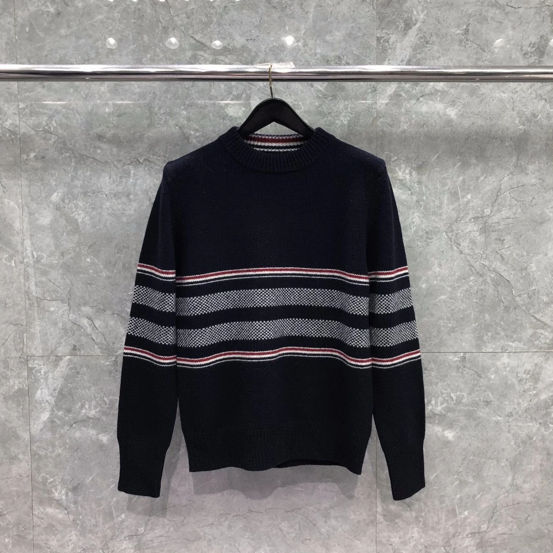 

TB THOM Men's Sweaters Autumn Winter Korean Version of O-neck Hem Striped Pullover Tops High Quality Knitwear O-neck Sweaters