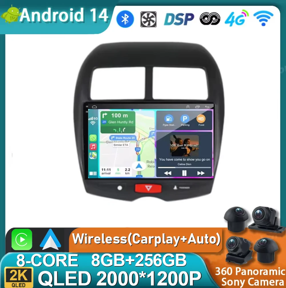 Android 14 для Mitsubishi ASX 1 2010-2016 2K QLED Автомобильный радиоприемник Мультимедийный