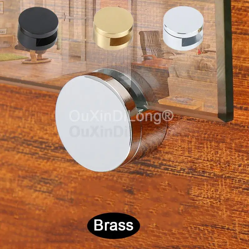 

4PCS Brass Mirror Tight Clips Round Glass Clamp Nail Bathroom Mirror Glass Brackets Holder Hardware Brushed Gold/Black FG953