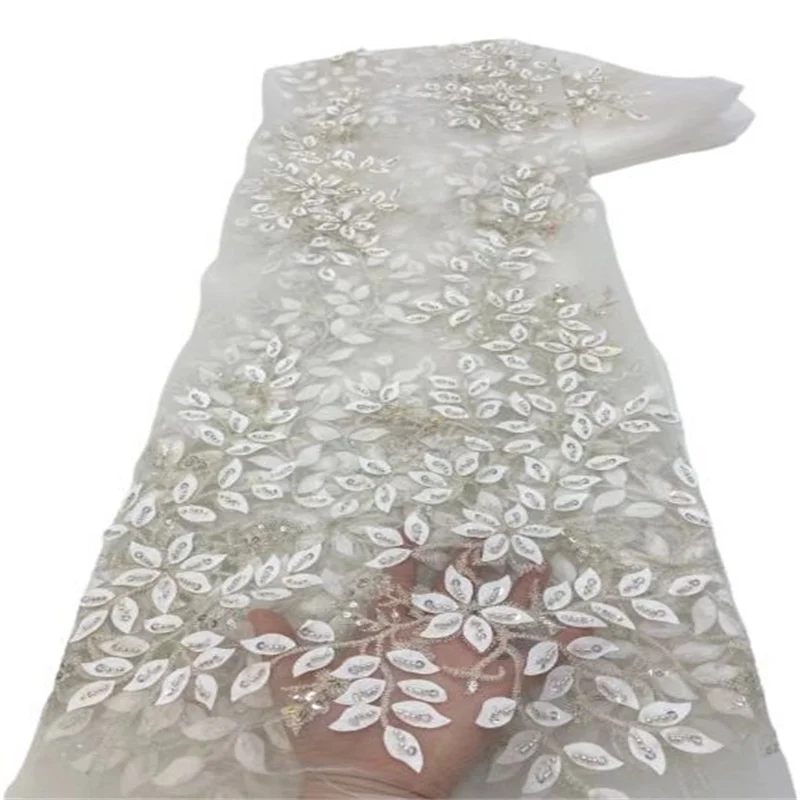 

Роскошная 2023 белая африканская кружевная ткань высокого качества с вышивкой блестками нигерийское кружево для свадебной юбки французское Сетчатое кружево