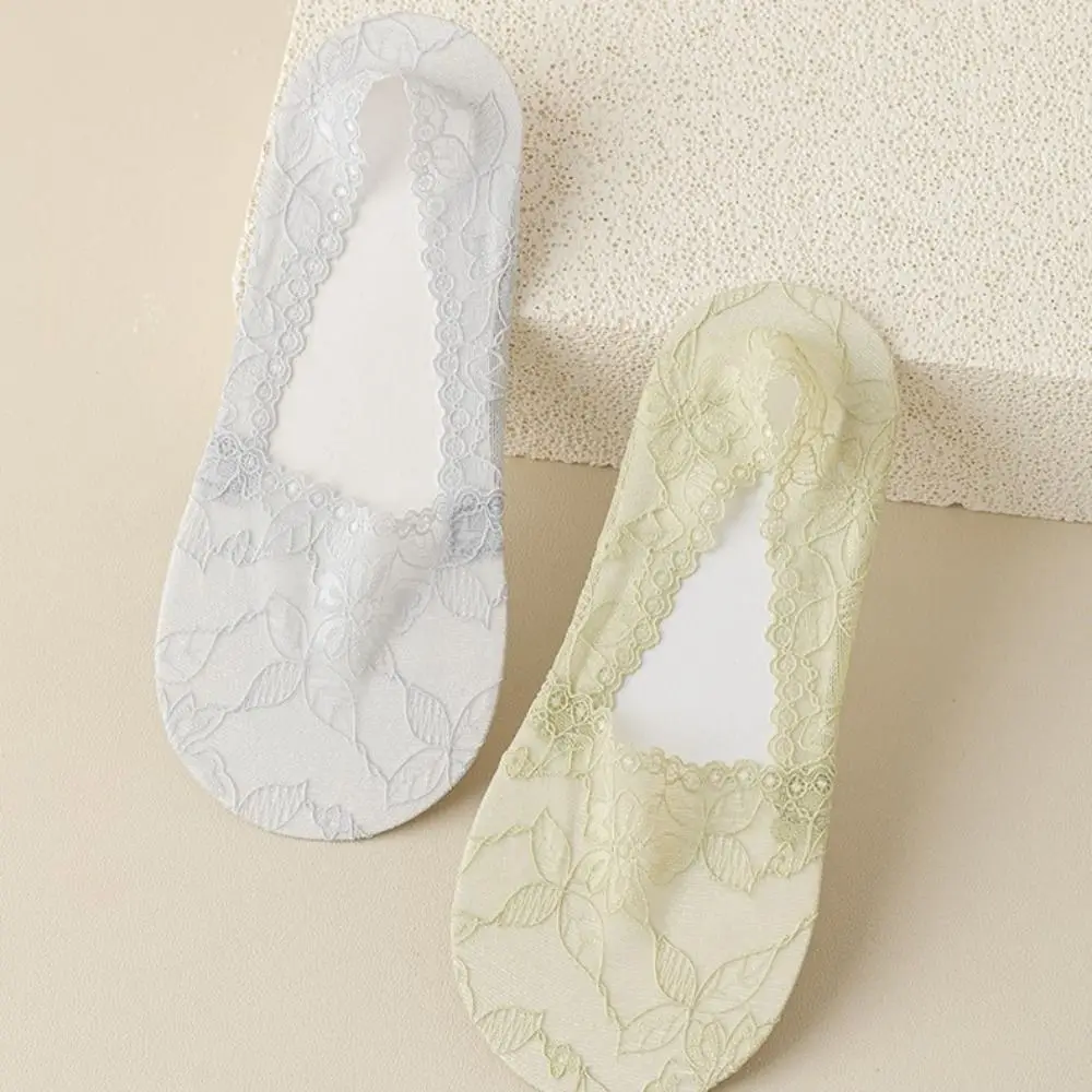 

Mouth Breathable Low Cut Women Lace Boat Socks Cutton Sock Slippers High Heel Shoe Socks Silicone Non-Slip Hosiery