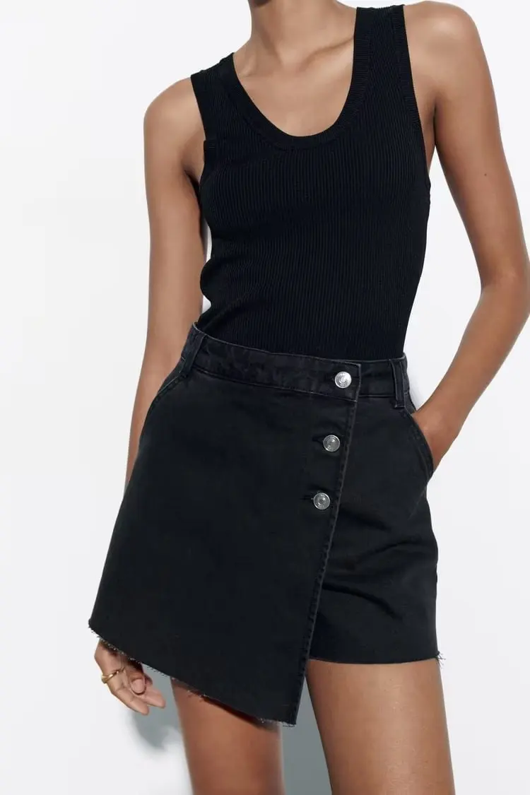 TRAF 2023 Women Summer Fashion Single Buttons Zipper Fly Casual Denim Mini Shorts Skirts Female Pockets Slim Hot Pants Mujer