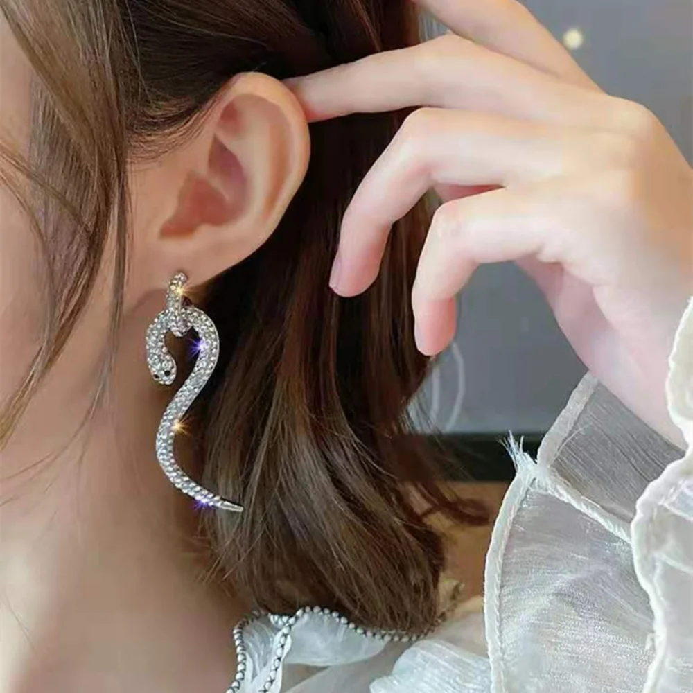 

Daily New Trend Fashion S Shaped Earrings Trend Shiny Personality Design Crystal Serpentine Earrings Women's Anniversary Gift