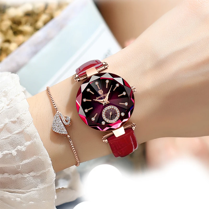POEDAGAR Women Watches Fashion Diamond Dial Leather Quartz Watch Top Brand Luxury Waterproof Ladies Wristwatch Girlfriend Gift enlarge