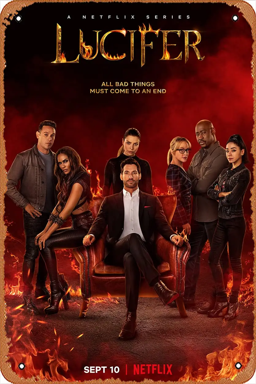 Люцифер (Tom Ellis Lesley-ann Brandt) Плакат для ТВ-шоу Оловянная вывеска Фильм Кинотеатр 8x12