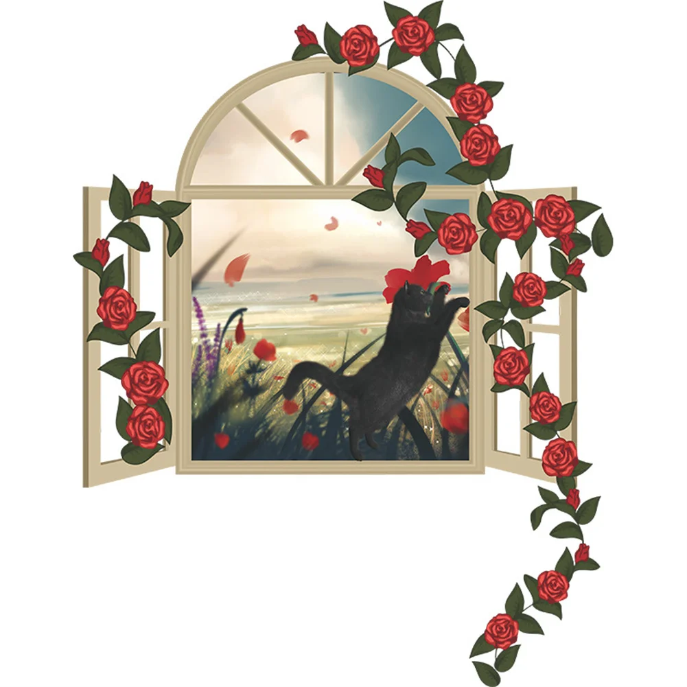 

False Rose Cat Wall Decals Creative Wall Sticker Bedroom Room Porch Home Wall Decora Wall Stickers Self-Adhesive