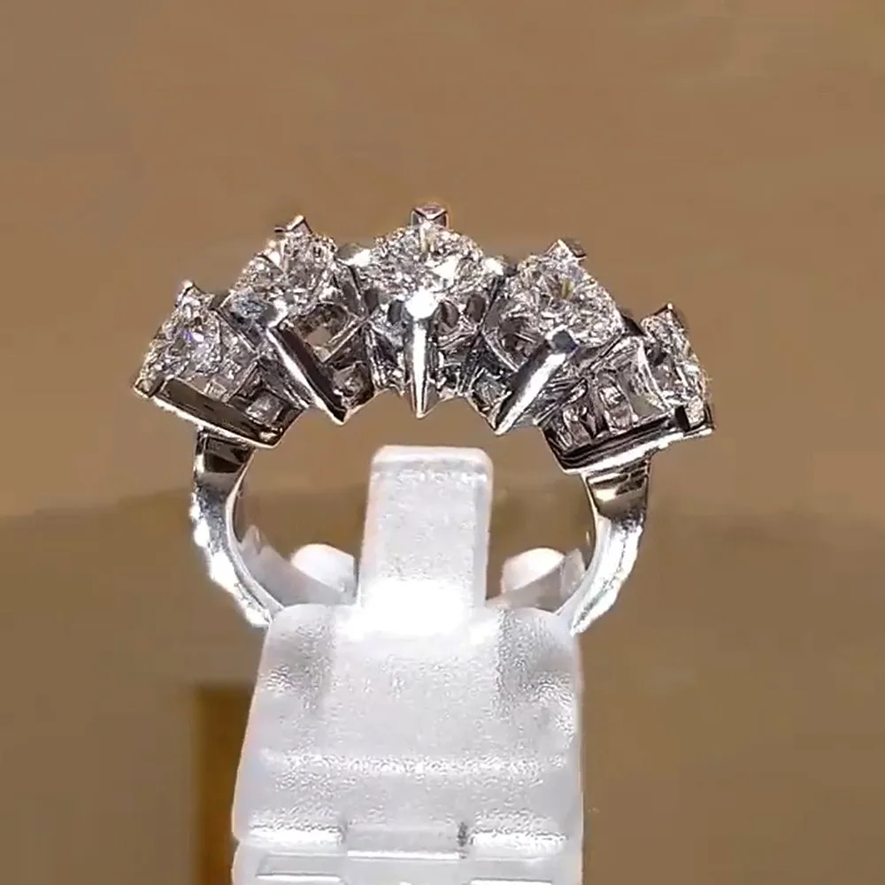 

2022 Brilliant 5 Round Cubic Zirconia Design Women's Rings for Engagement Wedding Luxury Silver Color Band New Trendy Jewelry