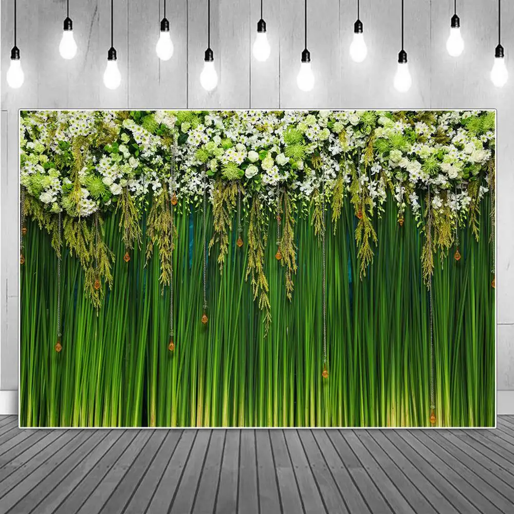 

Фон для фотосъемки с изображением бахромы цветов травы стены свадьбы вечеринки украшения на заказ кисточки зеленый булраш день рождения