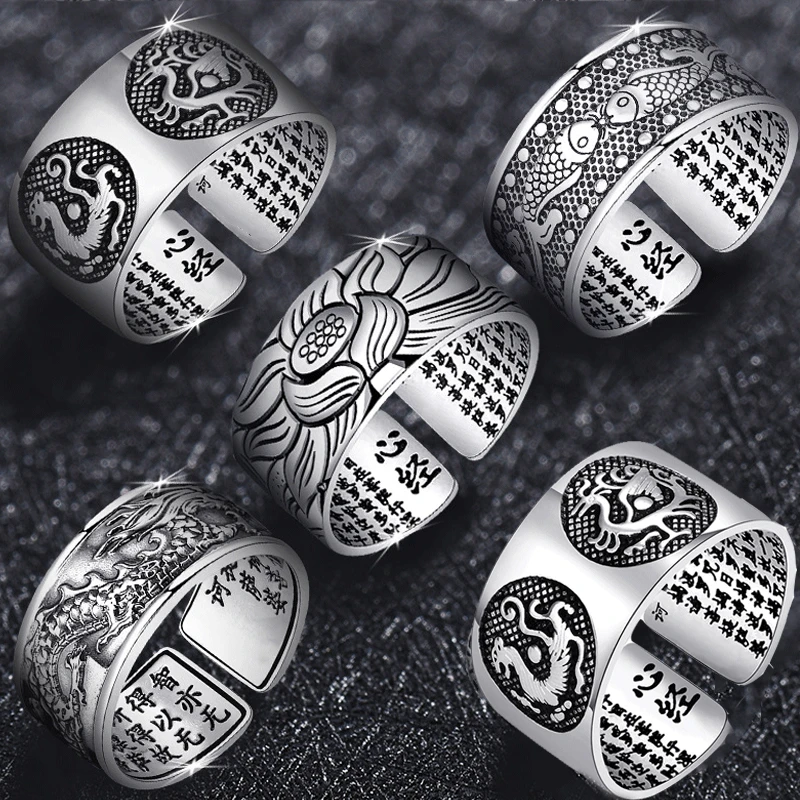 

Retro Overbearing Ring Charms Bring Luck Wealth Chinese Feng Beast Amulet Open Adjustable Buddha Rings Jewelry Woman Men Gift