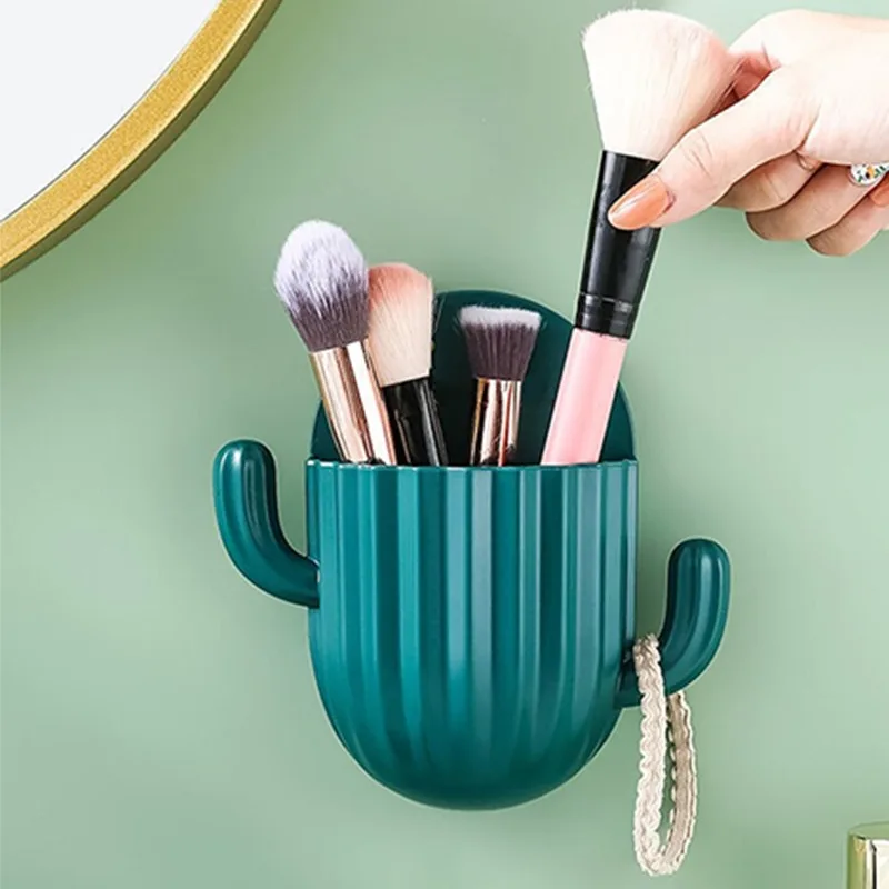 

Cute Cactus Toothbrush Holder Wall Self-adhesive Shaver Organizer Rack Kitchen Bathroom Toothbrush Storage Wall Mount Holder