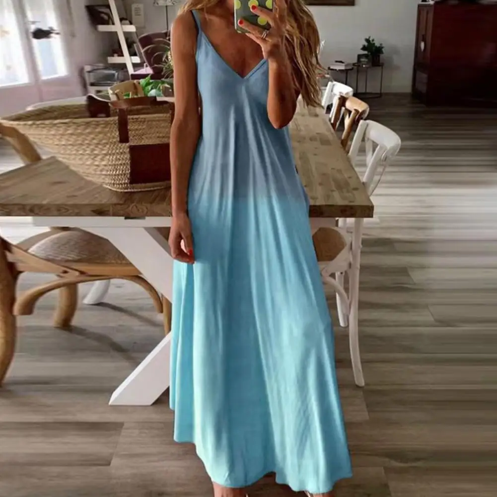 

Женское платье градиентного цвета с широким подолом, элегантное весенне-летнее платье-макси на бретелях-спагетти для телефона