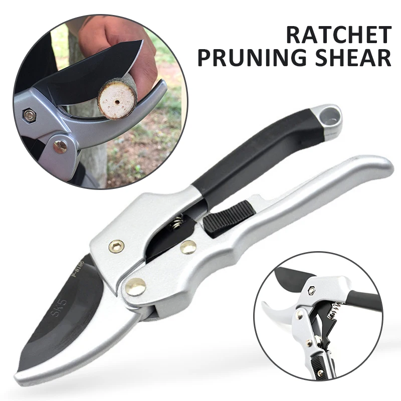 

1Pc Steel Ratchet Pruning Shears Cutter Locked Home Gardening Plant Shrub Scissor Branch Pruner Secateurs Garden Tool