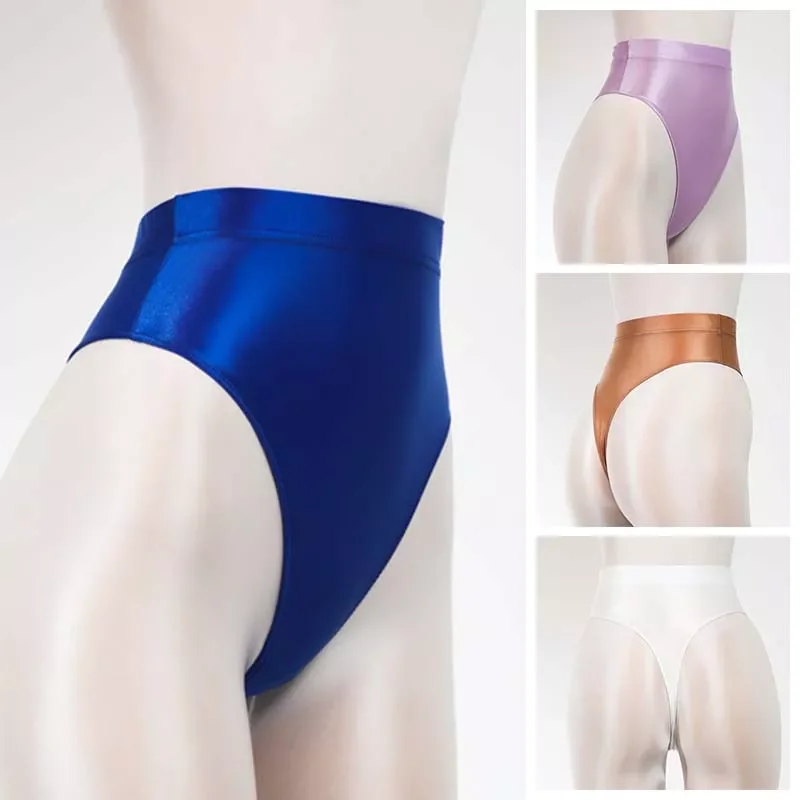 

Women's Sexy Briefs Shiny High Waist Transparent G-string Icy Silk Seamless Underpants Female Dance Wear Underwear Thong Lin