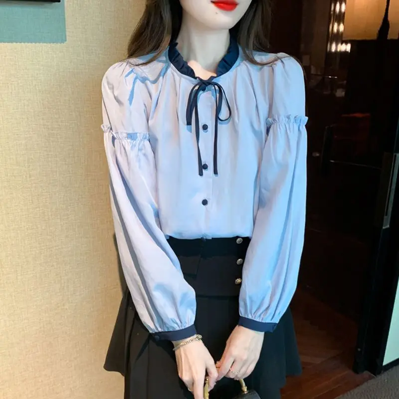 Осенняя тонкая женская одежда повседневная однотонная модная Свободная блузка в