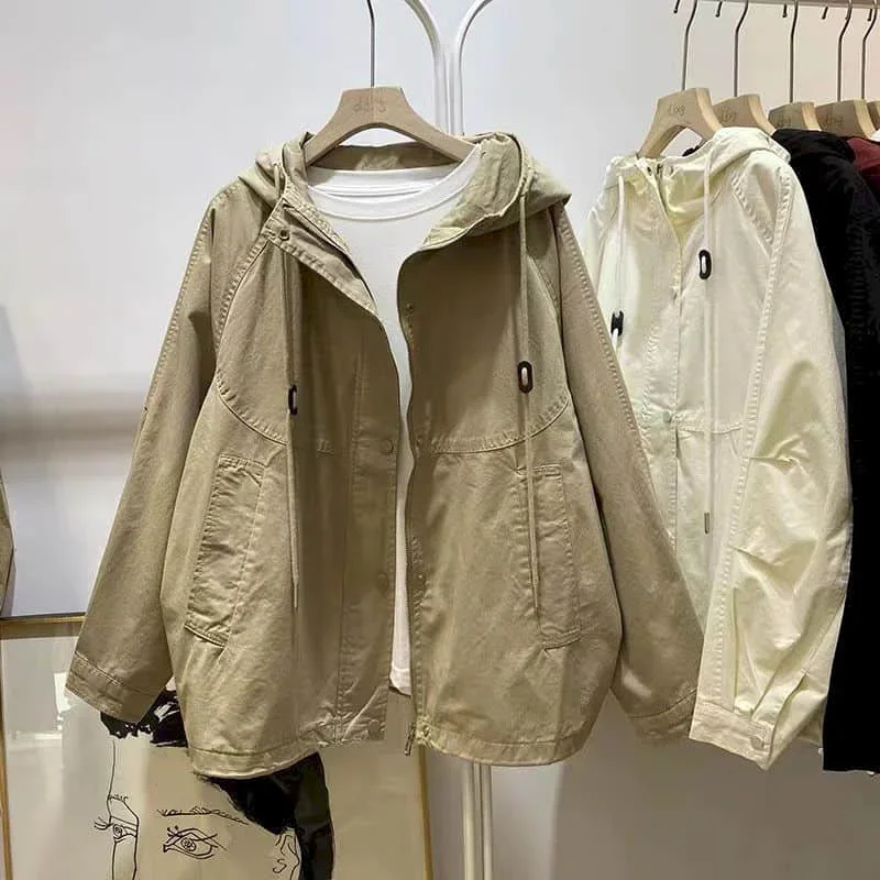 Женский Осенний Тренч с капюшоном повседневный однотонный длинным рукавом до