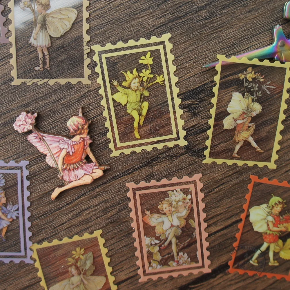 

48pcs Fairy Tales Forest Spirit Elf Frame Stamp Style Sticker Scrapbooking DIY Gift Packing Label Decoration Tag