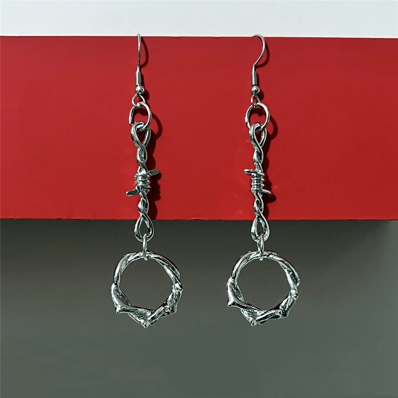 

Barbed Wire Thorns Earrings - hypoallergenic goth grunge punk y2k cute alt dangly earrings