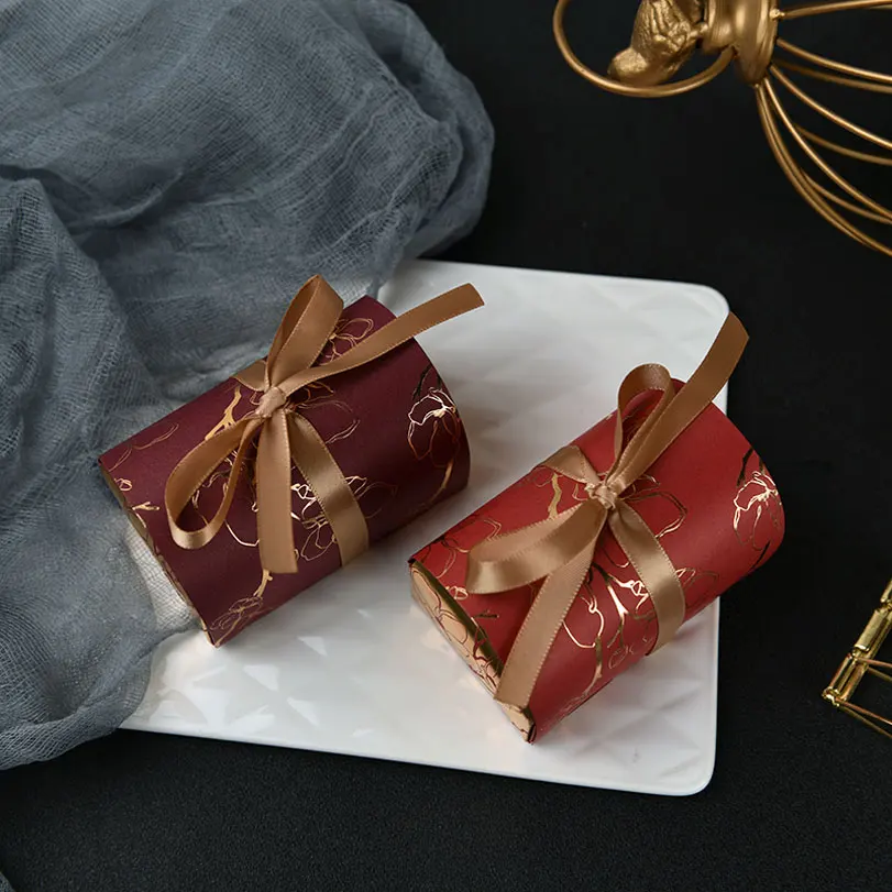 

Floral Design Treat Boxes Paper Gift Boxes with Ribbons Candy Box for Wedding Favors Baby Shower Bridal Shower Birthday Party