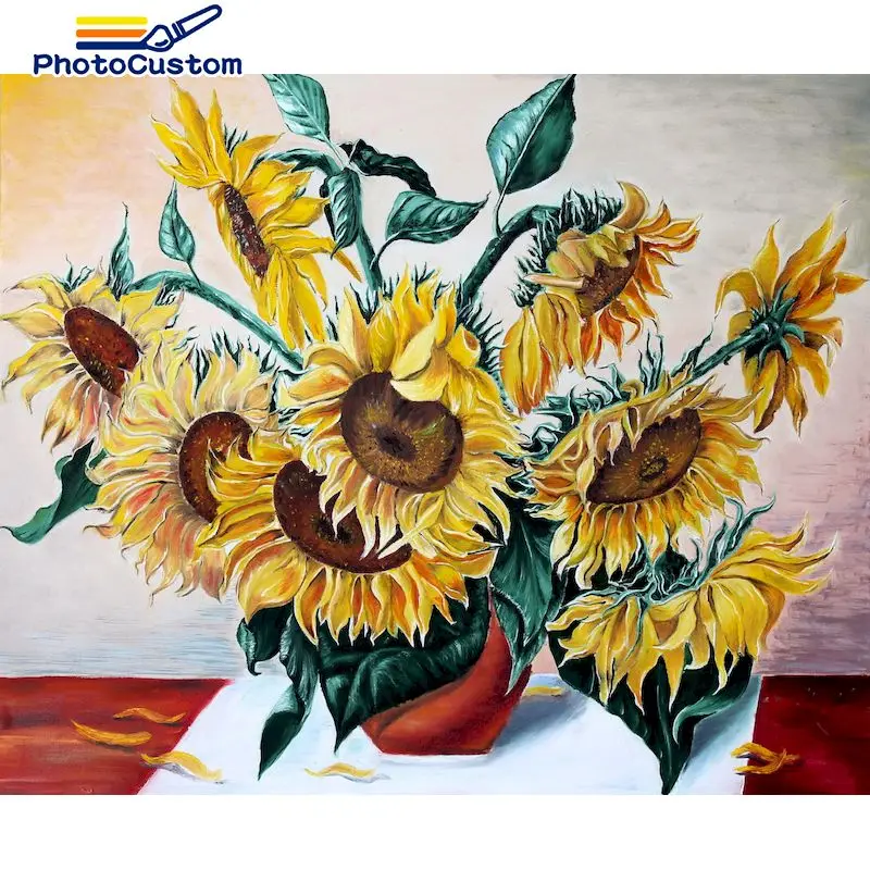 

PhotoCustom Paint By Number Sunflower Drawing On Canvas HandPainted Painting Art Gift DIY Pictures By Number Kits Home Decor