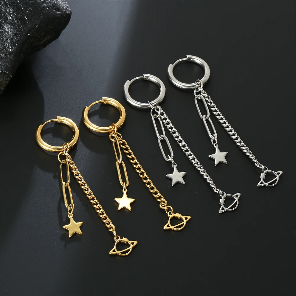 

Amaxer Planet and Star Pendant Earrings Stainless Steel Double Tassel Drop Earrings For Women Girl Birthday Jewelry Party Gift