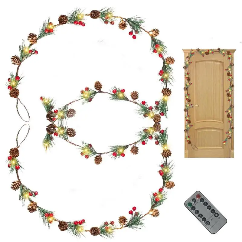 

2m/6.56ft Pine Cones Led Lights String Christmas Decorations USB Powered Christmas Lighted Garland With Pine Needles Cones Berry