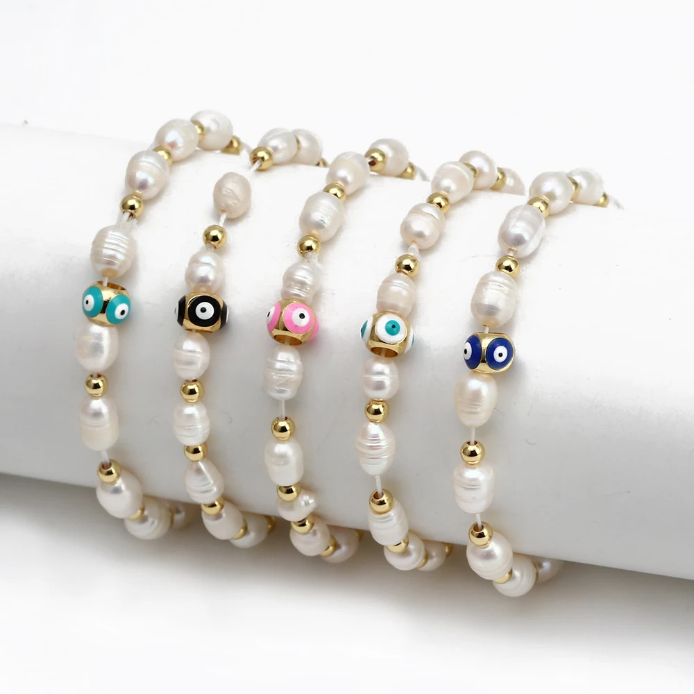 

Wish Card 2022 Natural Freshwater Pearl Bracelet For Women Girls Fashion Boho Jewelry Gifts Personality Evil Eye Charm Bracelet