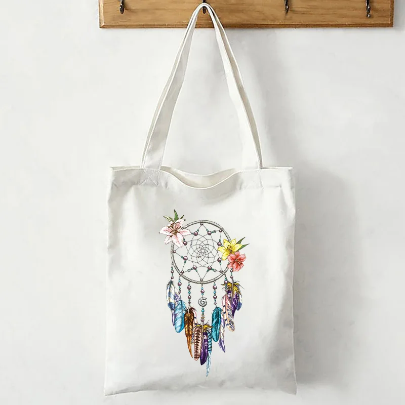 

Feather Dreamcatcher Shoulder Bag Lady Shoppers Bags Large Capacity Messenger Handbag Women Summer Cute Vintage Gift Tote Bags