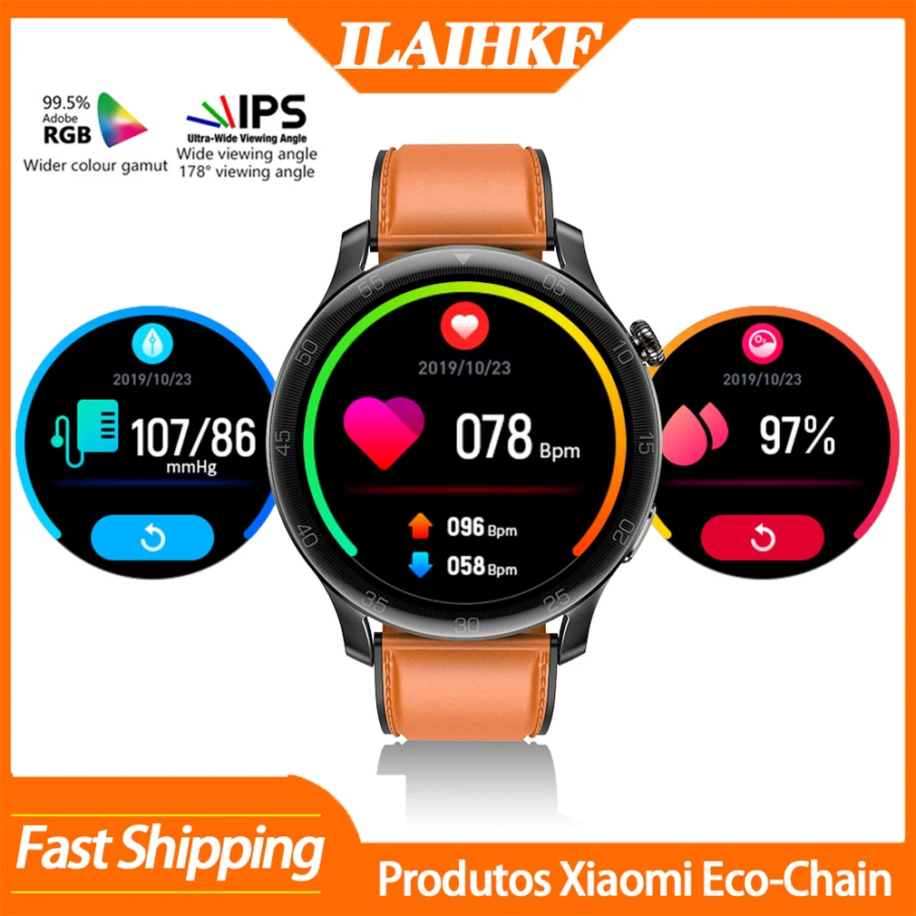 

Xiaomi Factory Man relógios à prova d'água 44mm Brown Leather Wriswatch Heart Rate Blood Pressure Fitness Bracelet Message Push