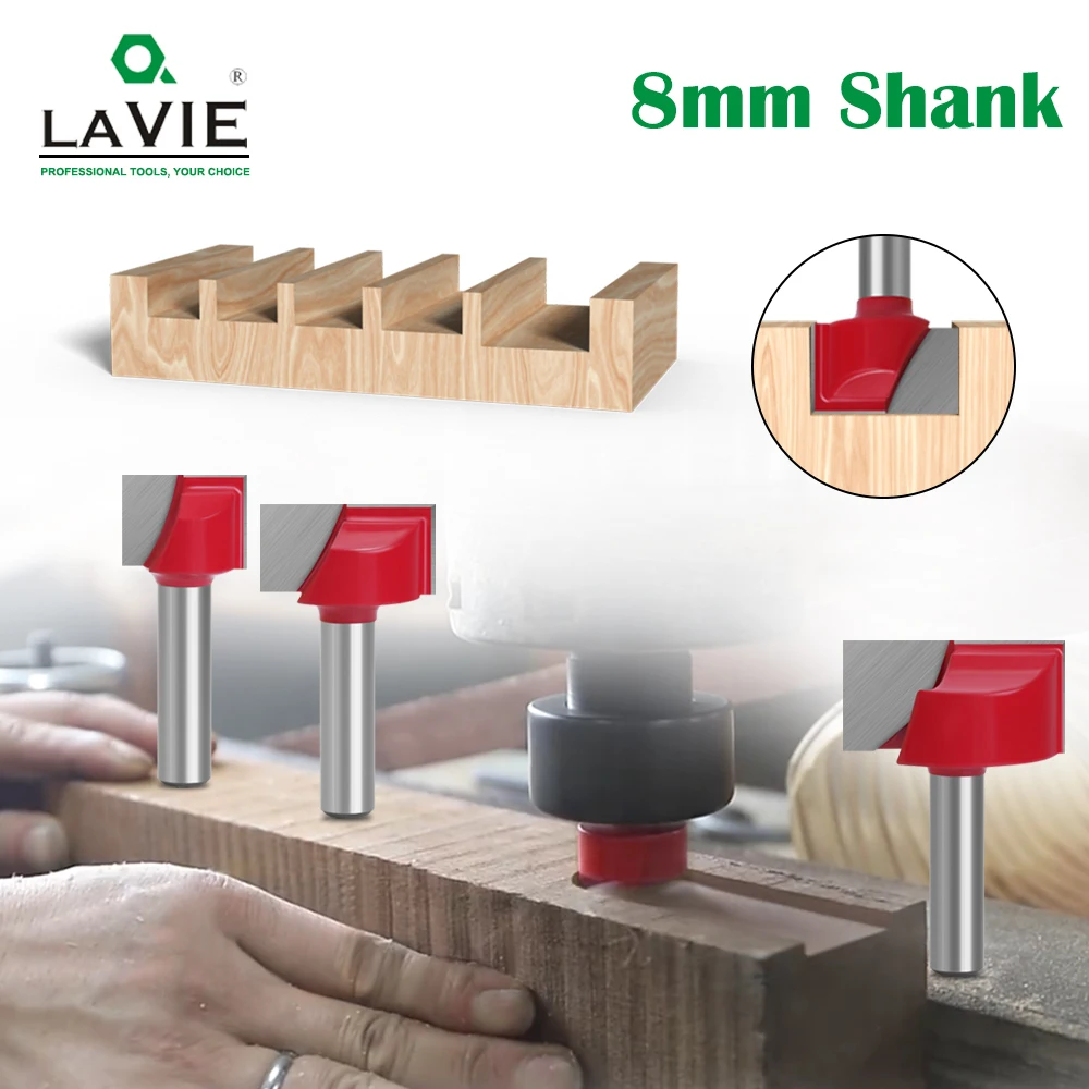 LAVIE 8mm shank bottom milling cutter slotting cutter engraving machine bottom cleaning router bit set for woodworking