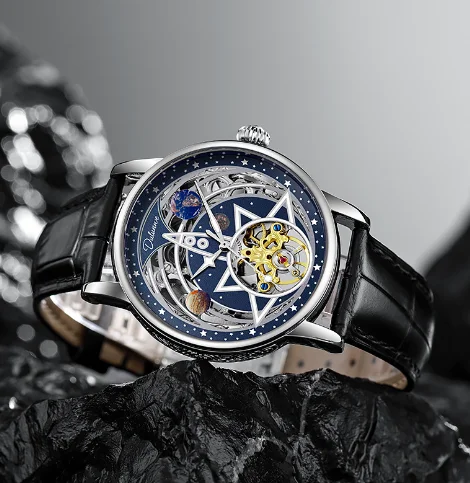 Мужские полностью автоматические механические светящиеся часы с Лунной фазой