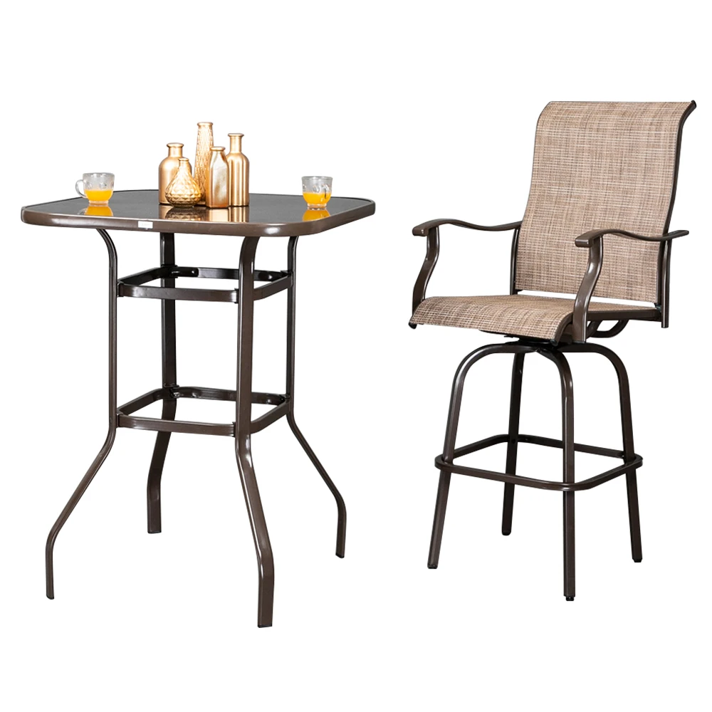 2pcs Roating Chair Wrought Iron Swivel Bar Chair Patio Swivel Bar Stools Brown