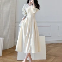 womens new spring and autumn french style long dress boho dress vestidos knee length vintage cotton v neck summer