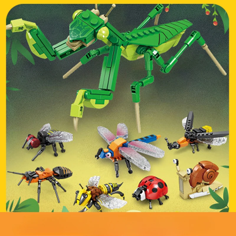 

Insect Animal Mini Model Building Blocks Dragonfly Bee Mantis Ladybug DIY Bricks Educational Toys For Children Gifts