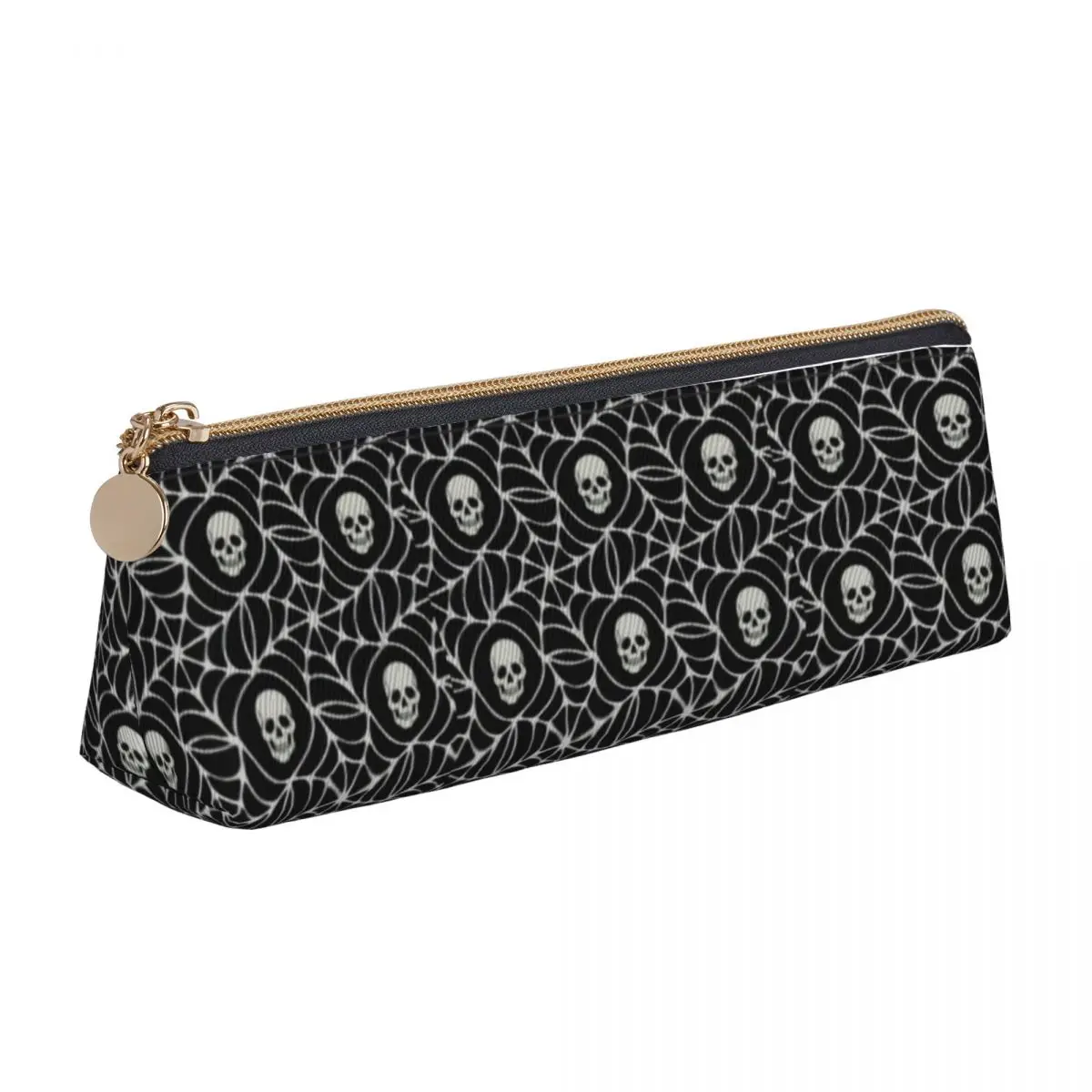 

Funny Skull Leather Pencil Case Spiderskins Print Cute Zipper Pencil Box School For Teens Triangle Pen Bags