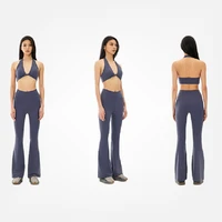 spring 2023 new private label women yoga wear lulu fabric bra bell bottoms leggings set